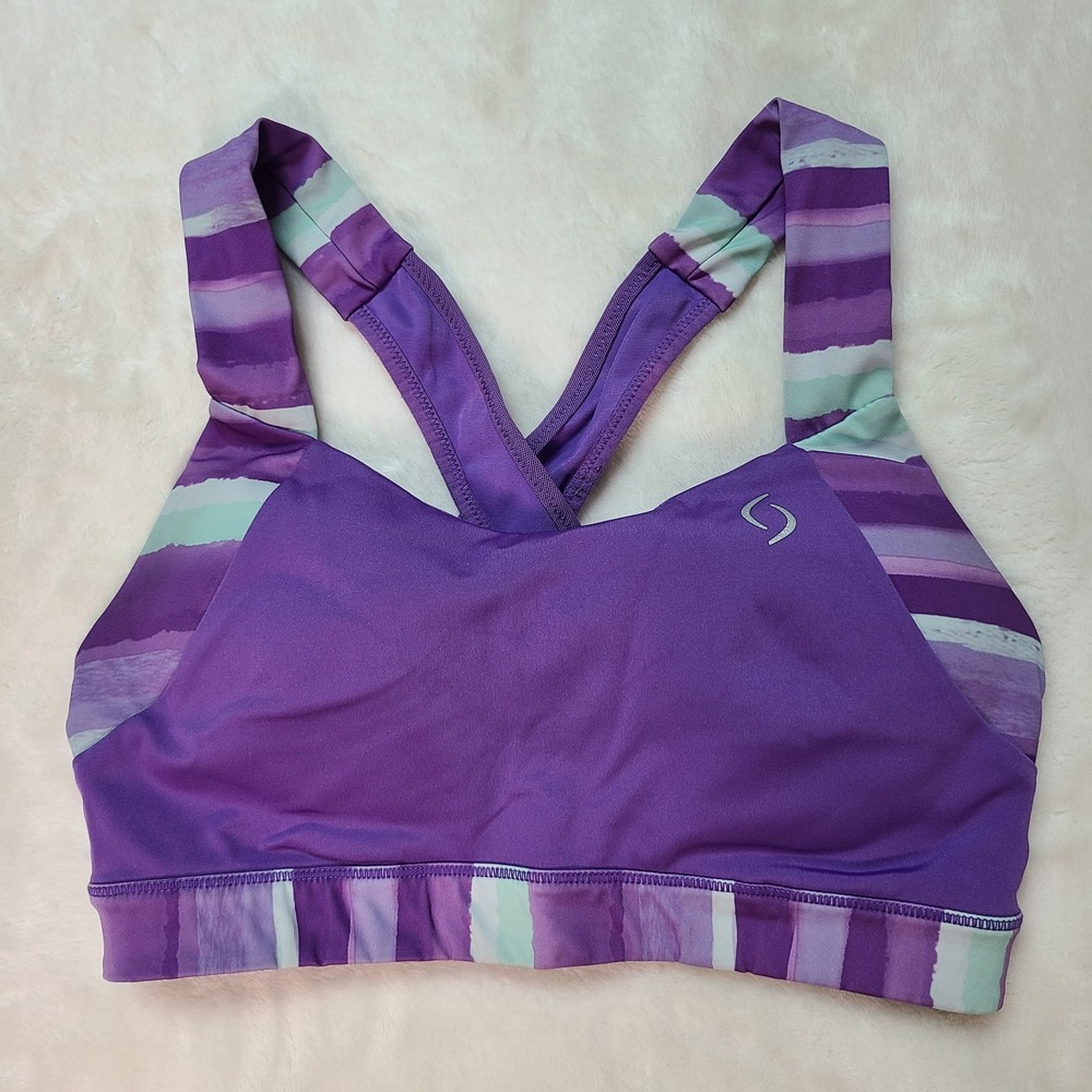Brooks Uplift Crossback Purple High Impact Sports Bra Small 32CD 34C Comfort